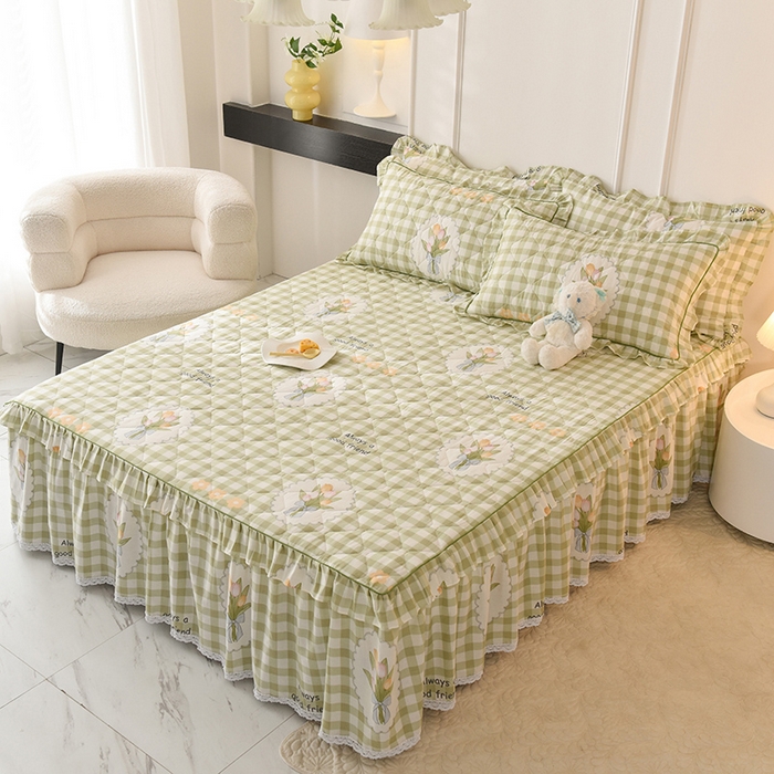 91家纺网 家纺一手货源 找家纺 美达2025全棉蕾丝小花边夹棉单床裙 茉彩