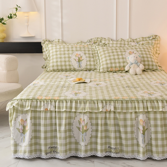 91家纺网 家纺一手货源 找家纺 美达2025全棉蕾丝小花边夹棉单床裙 茉彩