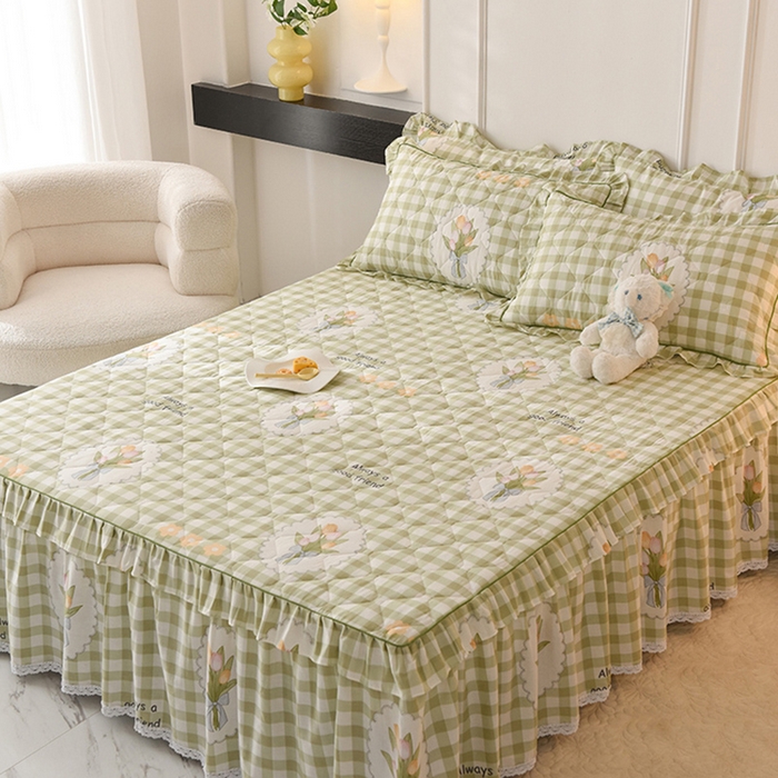 91家纺网 家纺一手货源 找家纺 美达2025全棉蕾丝小花边夹棉单床裙 茉彩