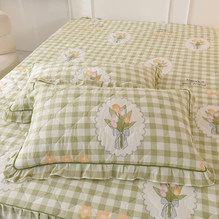 91家纺网 家纺一手货源 找家纺 美达2025全棉蕾丝小花边夹棉单床裙 茉彩