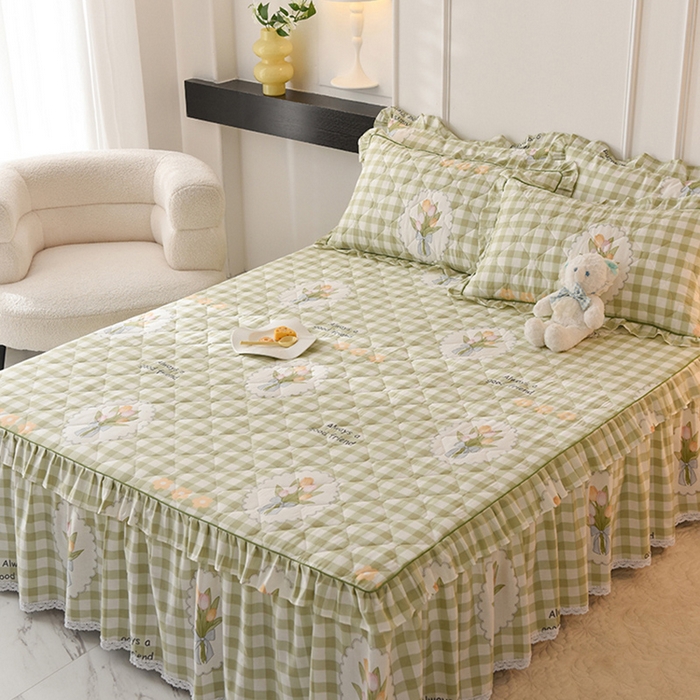 91家纺网 家纺一手货源 找家纺 美达2025全棉蕾丝小花边夹棉单床裙 茉彩