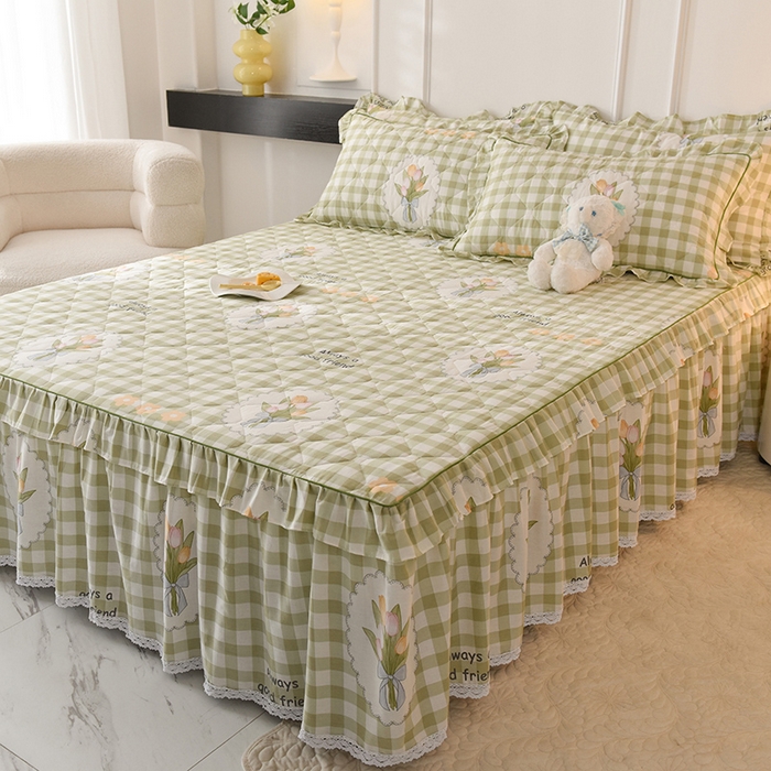 91家纺网 家纺一手货源 找家纺 美达2025全棉蕾丝小花边夹棉单床裙 茉彩