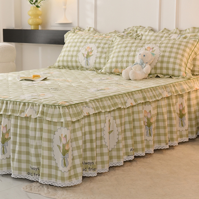 91家纺网 家纺一手货源 找家纺 美达2025全棉蕾丝小花边夹棉单床裙 茉彩