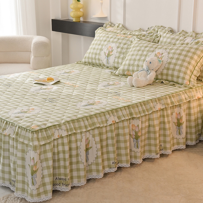 91家纺网 家纺一手货源 找家纺 美达2025全棉蕾丝小花边夹棉单床裙 茉彩