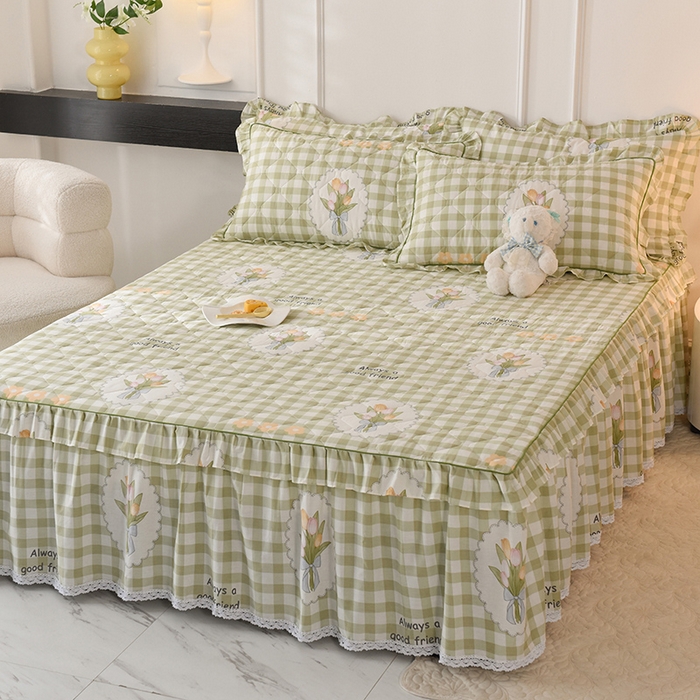 91家纺网 家纺一手货源 找家纺 美达2025全棉蕾丝小花边夹棉单床裙 茉彩