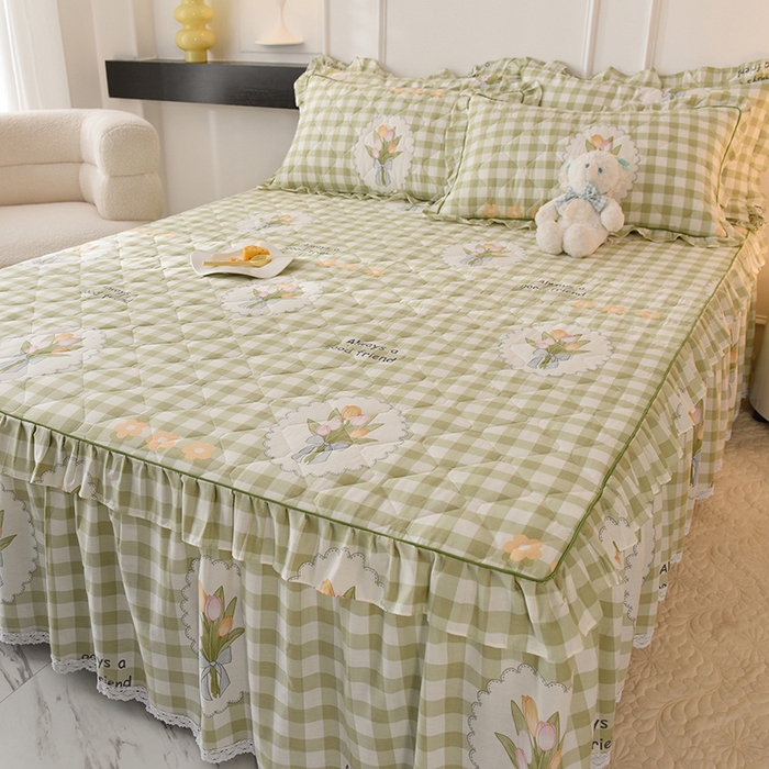 91家纺网 家纺一手货源 找家纺 美达2025全棉蕾丝小花边夹棉单床裙 茉彩