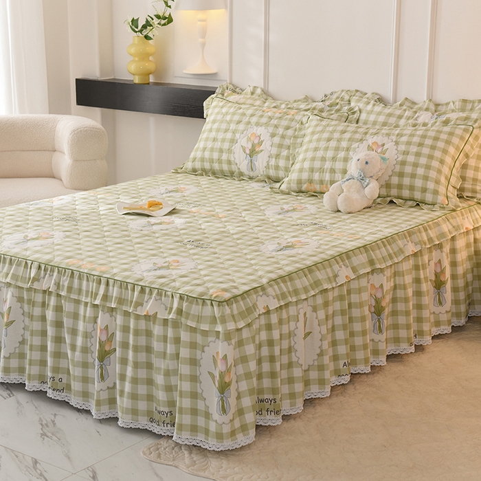 91家纺网 家纺一手货源 找家纺 美达2025全棉蕾丝小花边夹棉单床裙 茉彩