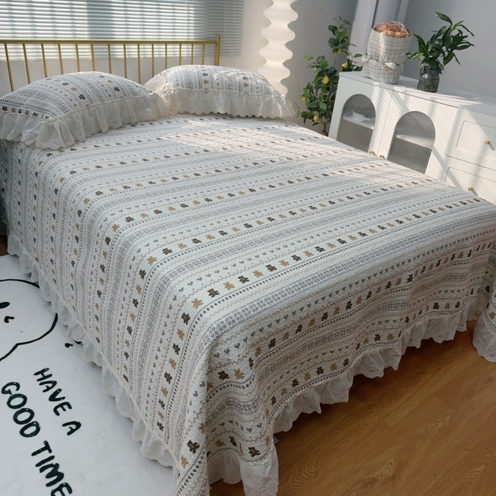 91家纺网 家纺一手货源 找家纺 暖居 2025新款全棉水洗棉床盖三件套可配同款被套同款多功能夏被四季通用 黄小格