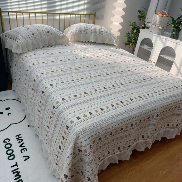 91家纺网 家纺一手货源 找家纺 （总）暖居 2026新款大尺寸双层纱高温砂洗245X265床盖三件套