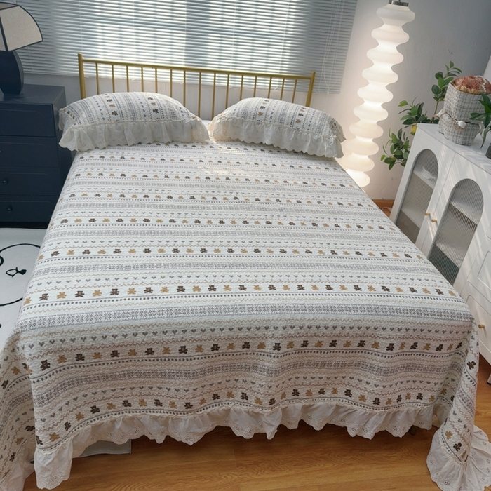 91家纺网 家纺一手货源 找家纺 （总）暖居 2026新款大尺寸双层纱高温砂洗245X265床盖三件套