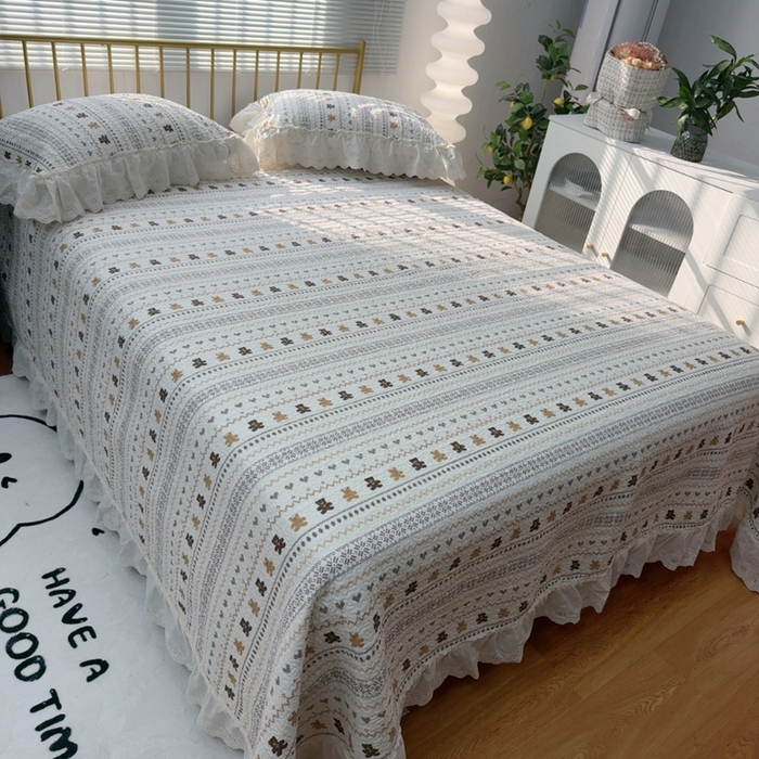 91家纺网 家纺一手货源 找家纺 （总）暖居 2026新款大尺寸双层纱高温砂洗245X265床盖三件套