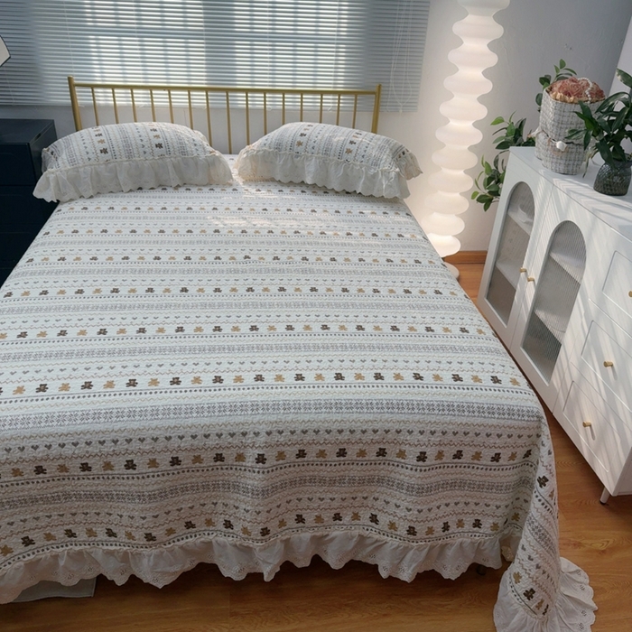 91家纺网 家纺一手货源 找家纺 （总）暖居 2026新款大尺寸双层纱高温砂洗245X265床盖三件套