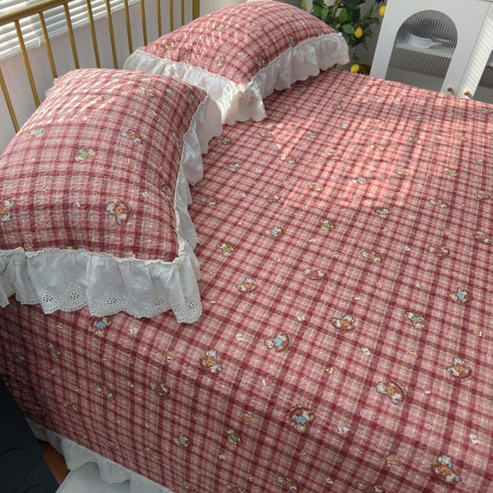 91家纺网 家纺一手货源 找家纺 暖居 2026新款大尺寸双层纱高温砂洗245X265床盖三件套 木马