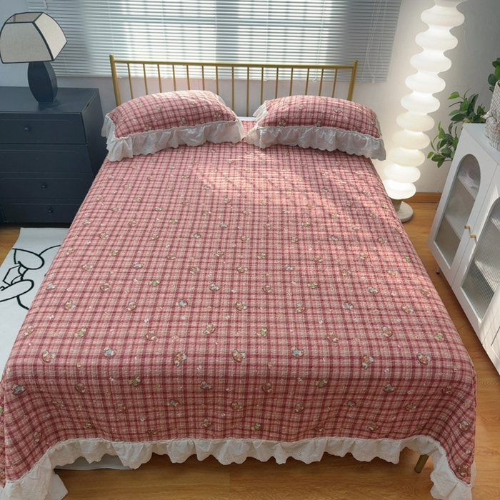 91家纺网 家纺一手货源 找家纺 暖居 2026新款大尺寸双层纱高温砂洗245X265床盖三件套 木马