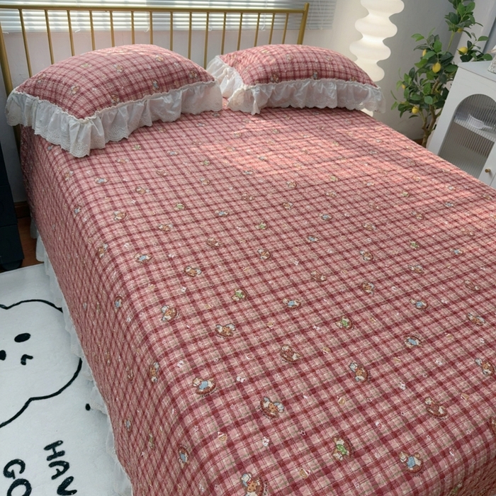 91家纺网 家纺一手货源 找家纺 暖居 2026新款大尺寸双层纱高温砂洗245X265床盖三件套 木马