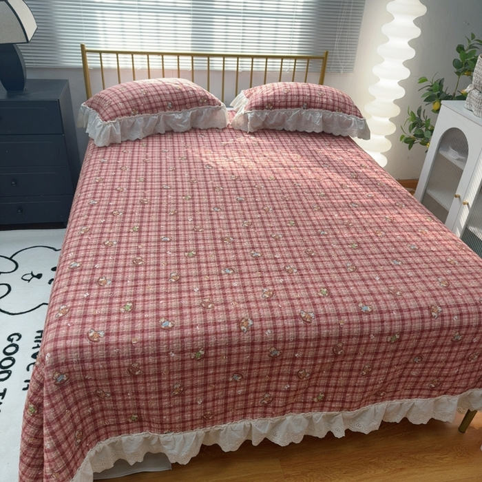 91家纺网 家纺一手货源 找家纺 暖居 2026新款大尺寸双层纱高温砂洗245X265床盖三件套 木马