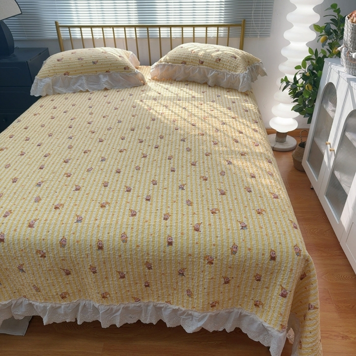 91家纺网 家纺一手货源 找家纺 暖居 2026新款大尺寸双层纱高温砂洗245X265床盖三件套 小星星