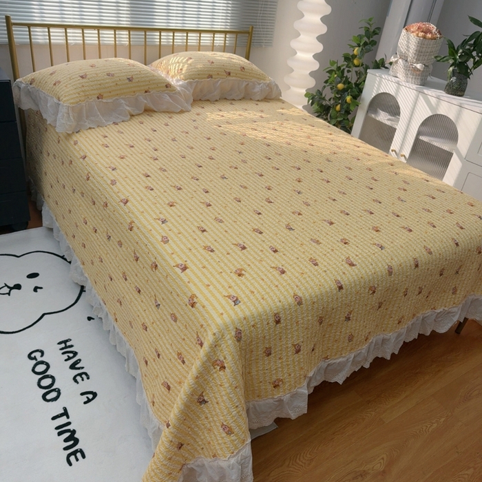 暖居 2026新款大尺寸双层纱高温砂洗245X265床盖三件套 小星星