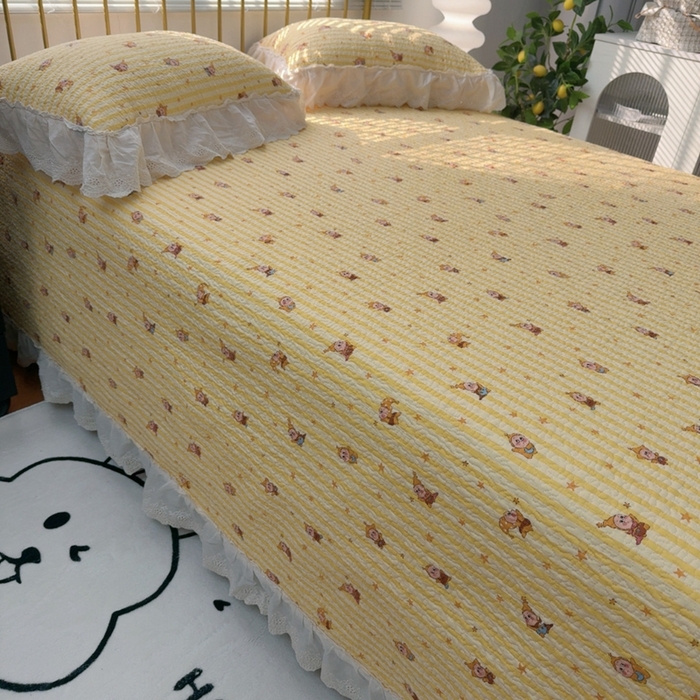 91家纺网 家纺一手货源 找家纺 暖居 2026新款大尺寸双层纱高温砂洗245X265床盖三件套 小星星