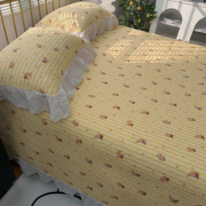 91家纺网 家纺一手货源 找家纺 暖居 2026新款大尺寸双层纱高温砂洗245X265床盖三件套 小星星