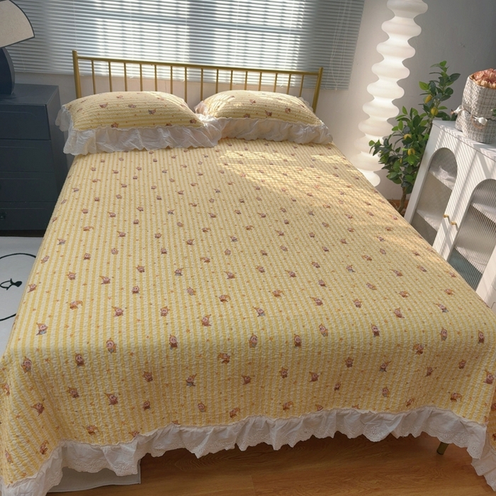 91家纺网 家纺一手货源 找家纺 暖居 2026新款大尺寸双层纱高温砂洗245X265床盖三件套 小星星