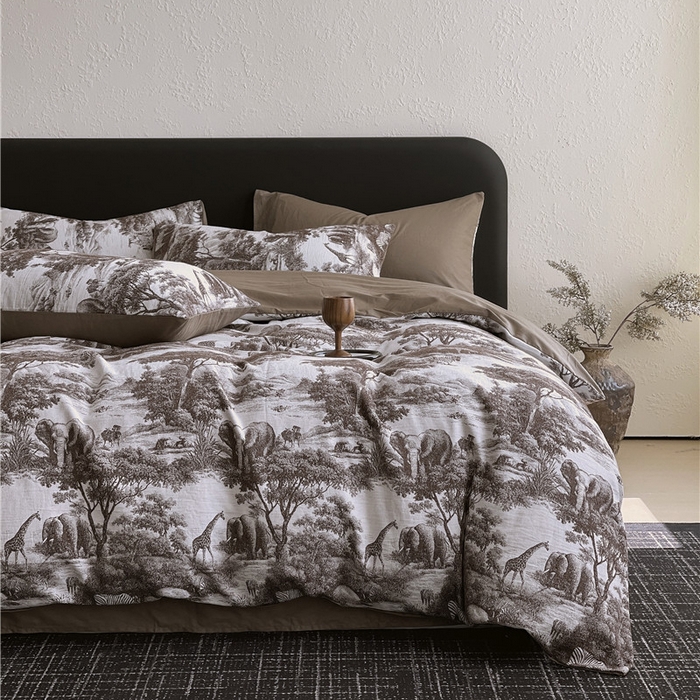 91家纺网 家纺一手货源 找家纺 琪格格纺织 2026新款60s纯棉加厚三层纱系列四件套 三层纱 海纳公园