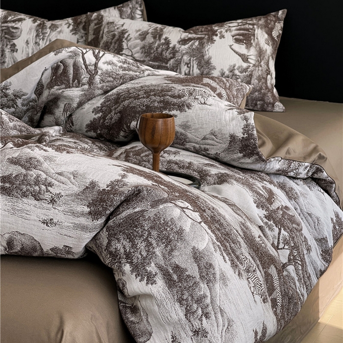 91家纺网 家纺一手货源 找家纺 琪格格纺织 2026新款60s纯棉加厚三层纱系列四件套 三层纱 海纳公园