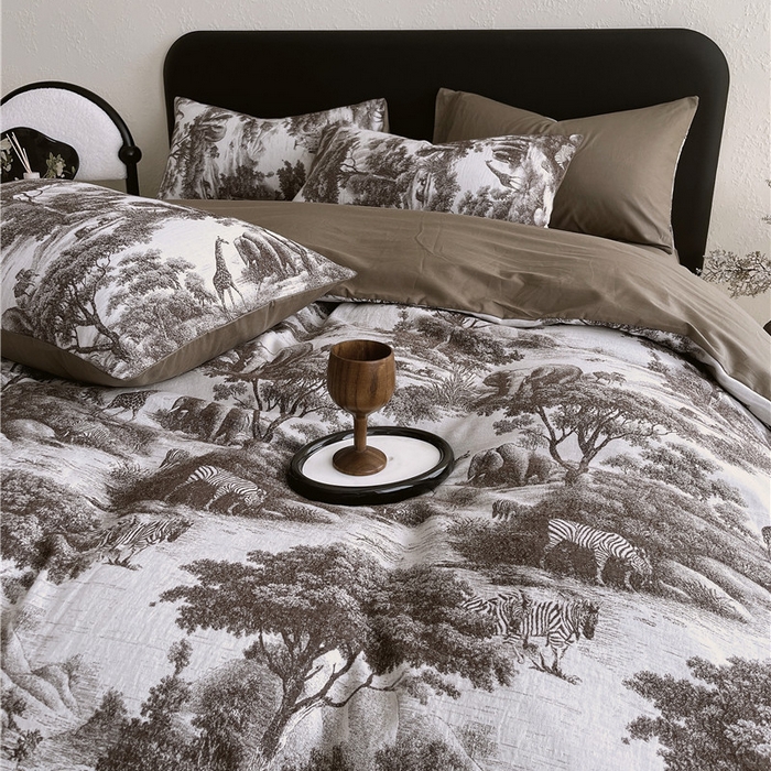 91家纺网 家纺一手货源 找家纺 琪格格纺织 2026新款60s纯棉加厚三层纱系列四件套 三层纱 海纳公园