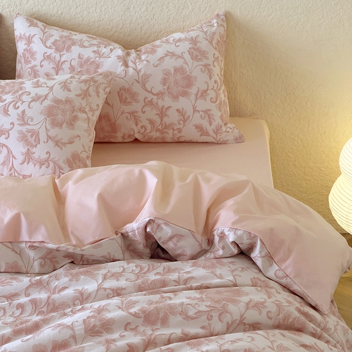 91家纺网 家纺一手货源 找家纺 琪格格纺织 2026新款60s纯棉加厚三层纱系列四件套 三层纱 胧月-粉