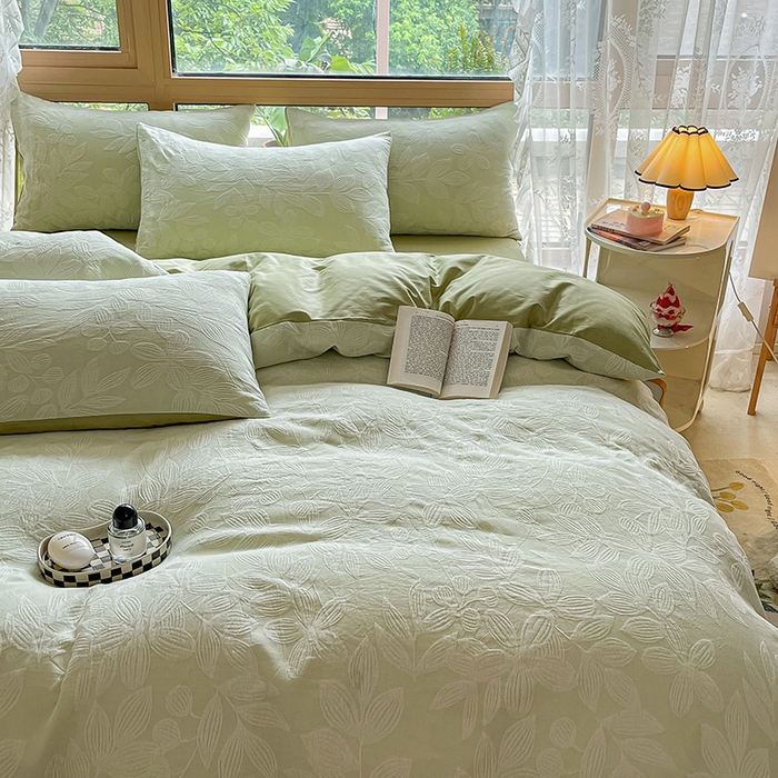 91家纺网 家纺一手货源 找家纺 琪格格纺织 2026新款60s纯棉加厚三层纱系列四件套 三层纱 爱在春秋-绿