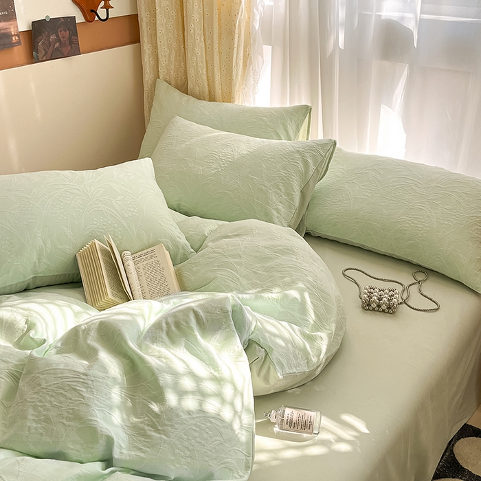 91家纺网 家纺一手货源 找家纺 琪格格纺织 2026新款60s纯棉加厚三层纱系列四件套 三层纱 芳草浅绿