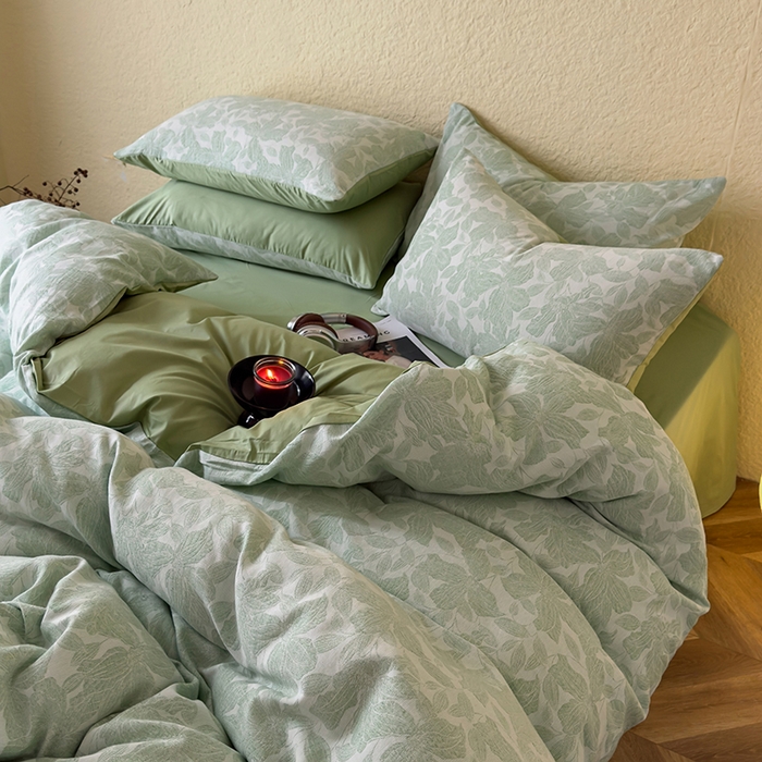 91家纺网 家纺一手货源 找家纺 琪格格纺织 2026新款60s纯棉加厚三层纱系列四件套 三层纱 唐顿庄园-绿