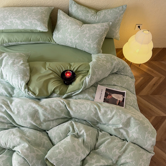 91家纺网 家纺一手货源 找家纺 琪格格纺织 2026新款60s纯棉加厚三层纱系列四件套 三层纱 唐顿庄园-绿