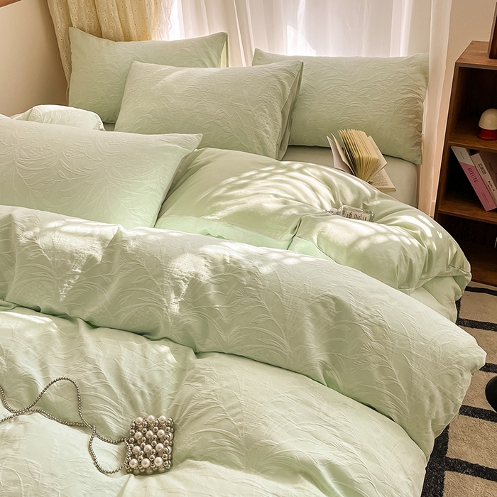 91家纺网 家纺一手货源 找家纺 琪格格纺织 2026新款60s纯棉加厚三层纱系列四件套 三层纱 芳草浅绿