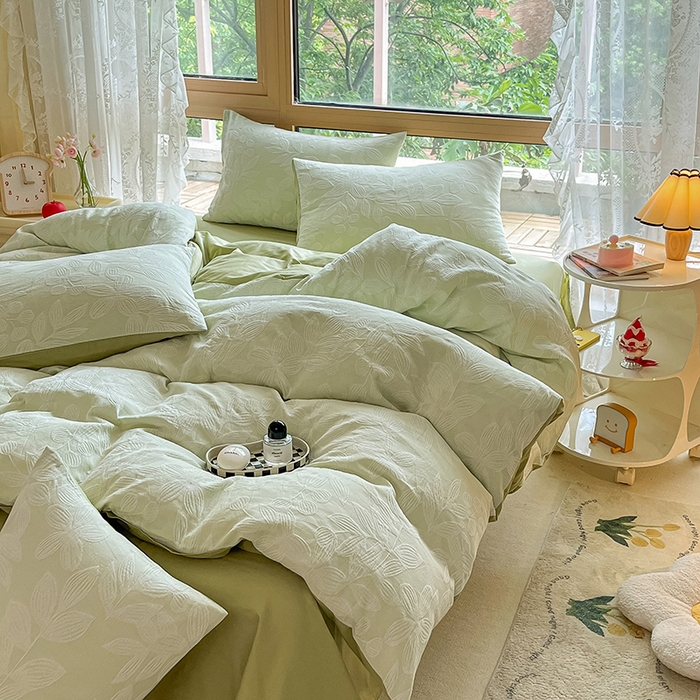 91家纺网 家纺一手货源 找家纺 琪格格纺织 2026新款60s纯棉加厚三层纱系列四件套 三层纱 爱在春秋-绿