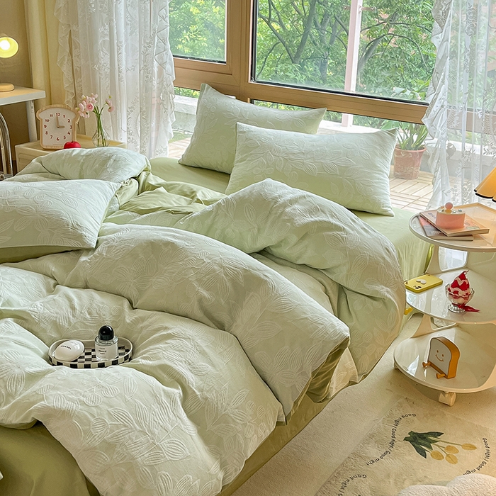 91家纺网 家纺一手货源 找家纺 琪格格纺织 2026新款60s纯棉加厚三层纱系列四件套 三层纱 爱在春秋-绿