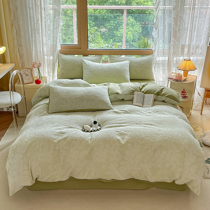 91家纺网 家纺一手货源 找家纺 琪格格纺织 2026新款60s纯棉加厚三层纱系列四件套 三层纱 爱在春秋-绿