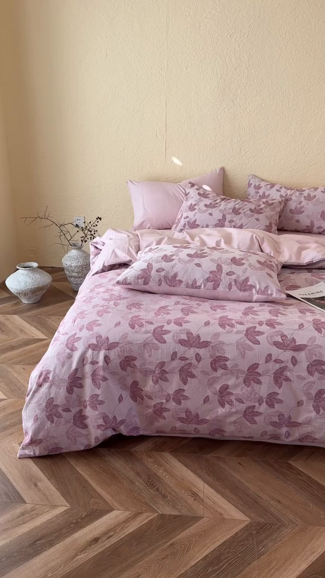 91家纺网 家纺一手货源 找家纺 琪格格纺织 2026新款60s纯棉加厚三层纱系列四件套 三层纱 枫韵-紫