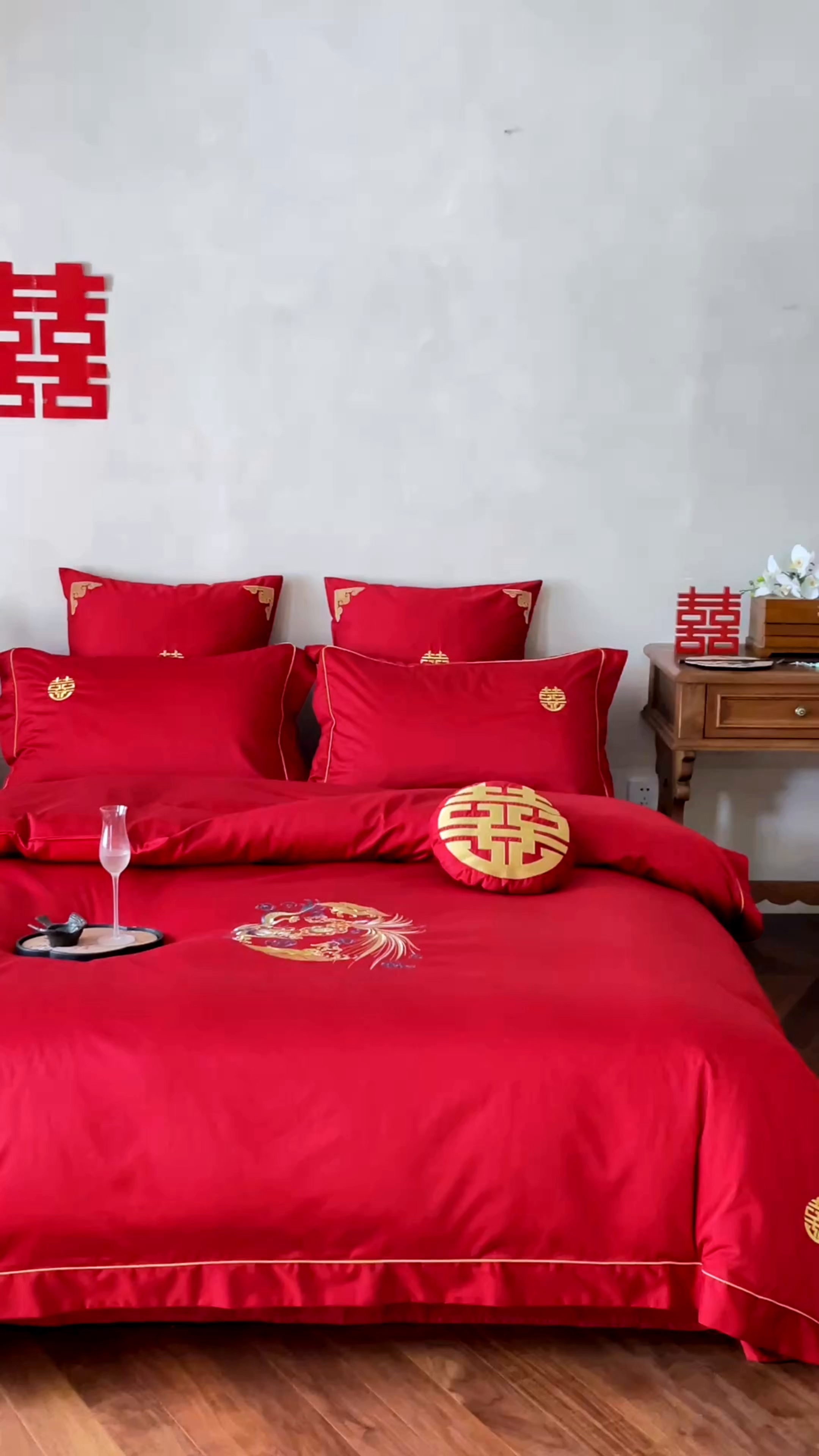 91家纺网 家纺一手货源 找家纺 （总）西西家居 2026春夏新款大红婚庆100支长绒棉纯棉四件套-龙凤呈祥