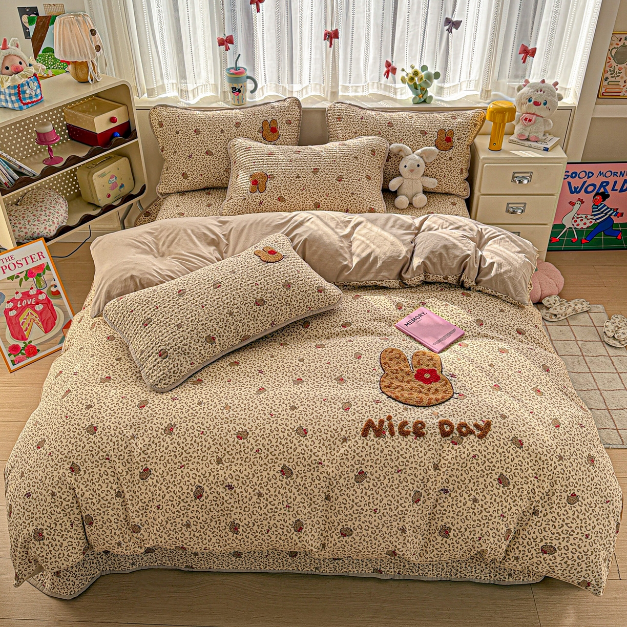 91家纺网 家纺一手货源 找家纺 富米莱（原臻工厂） 2026新款古法仿棉毛巾绣夹棉床盖床垫床褥床笠一四季款系列 豹纹猫