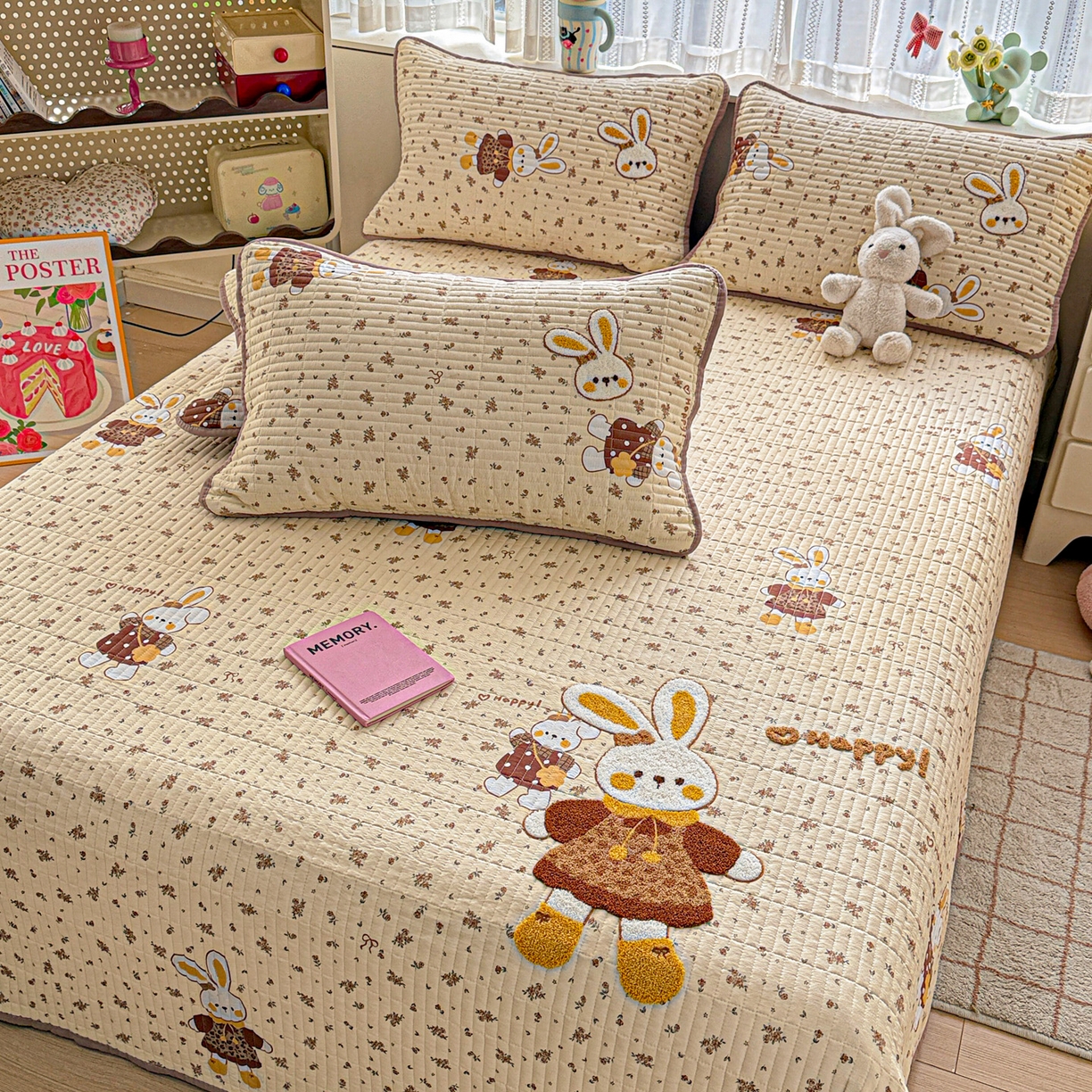 91家纺网 家纺一手货源 找家纺 富米莱（原臻工厂） 2026新款古法仿棉毛巾绣夹棉床盖床垫床褥床笠一四季款系列 嗨嗨兔