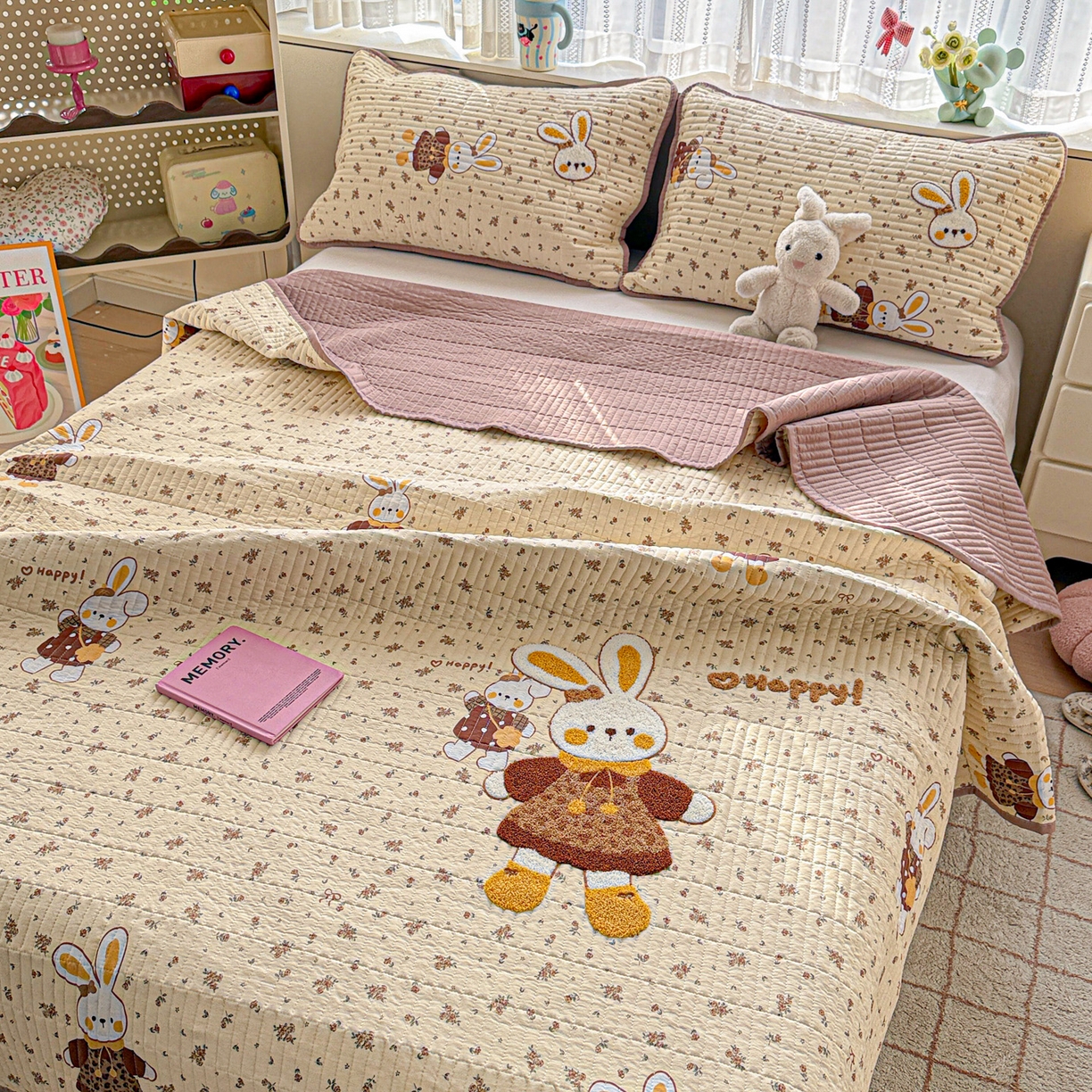 91家纺网 家纺一手货源 找家纺 富米莱（原臻工厂） 2026新款古法仿棉毛巾绣夹棉床盖床垫床褥床笠一四季款系列 嗨嗨兔