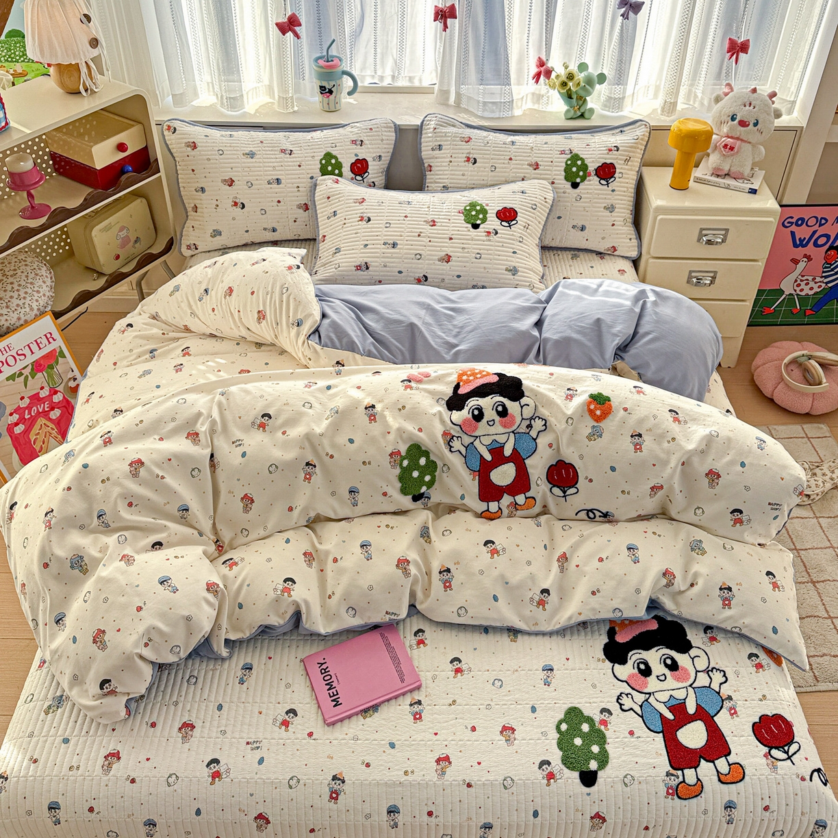 富米莱（原臻工厂） 2026新款古法仿棉毛巾绣夹棉床盖床垫床褥床笠一四季款系列 小新日记