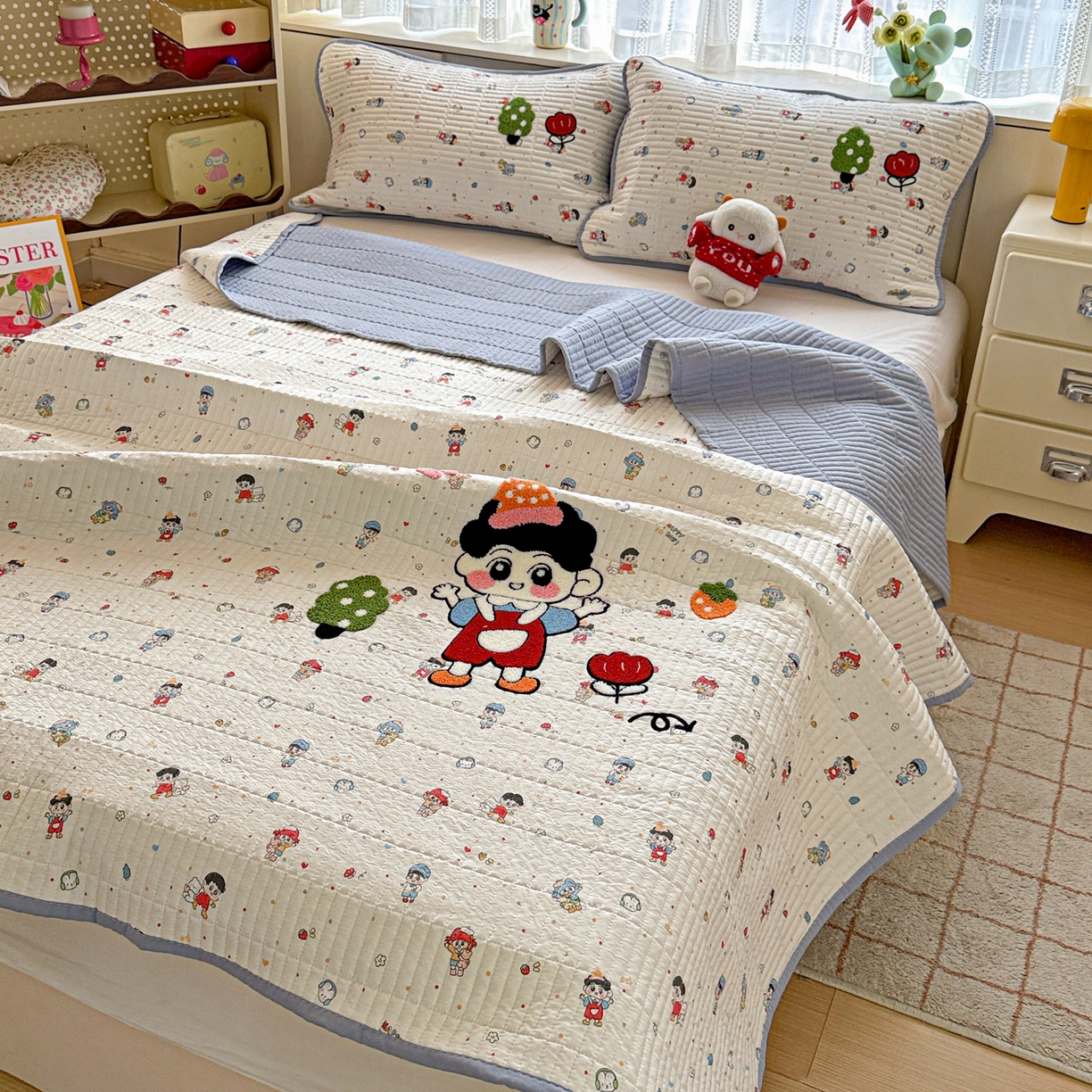 91家纺网 家纺一手货源 找家纺 富米莱（原臻工厂） 2026新款古法仿棉毛巾绣夹棉床盖床垫床褥床笠一四季款系列 小新日记