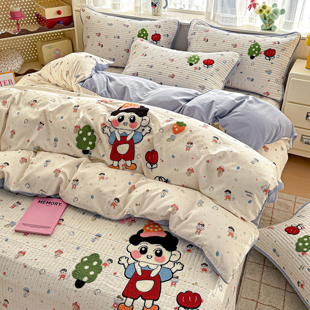 91家纺网 家纺一手货源 找家纺 富米莱（原臻工厂） 2026新款古法仿棉毛巾绣夹棉床盖床垫床褥床笠一四季款系列 小新日记