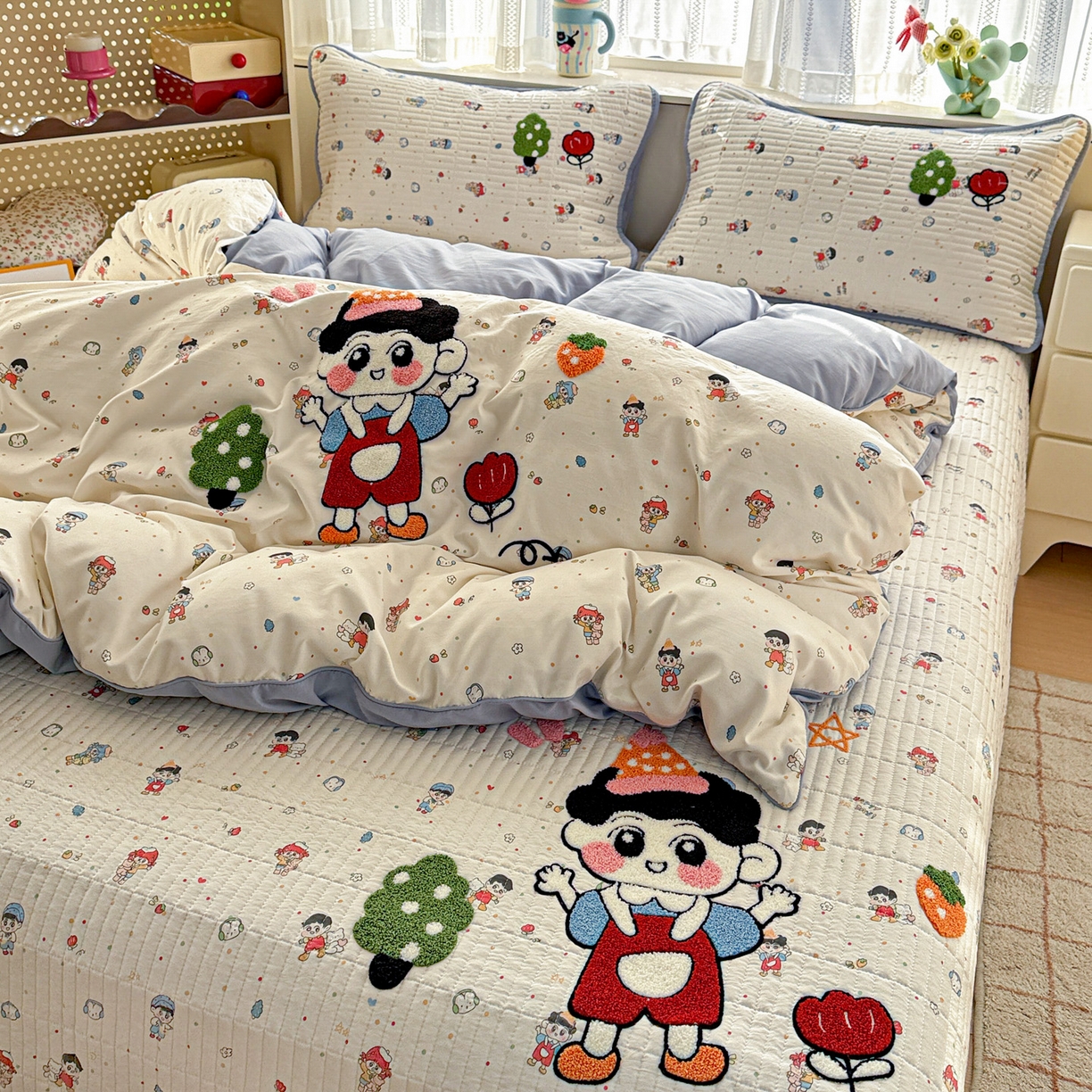 91家纺网 家纺一手货源 找家纺 富米莱（原臻工厂） 2026新款古法仿棉毛巾绣夹棉床盖床垫床褥床笠一四季款系列 小新日记