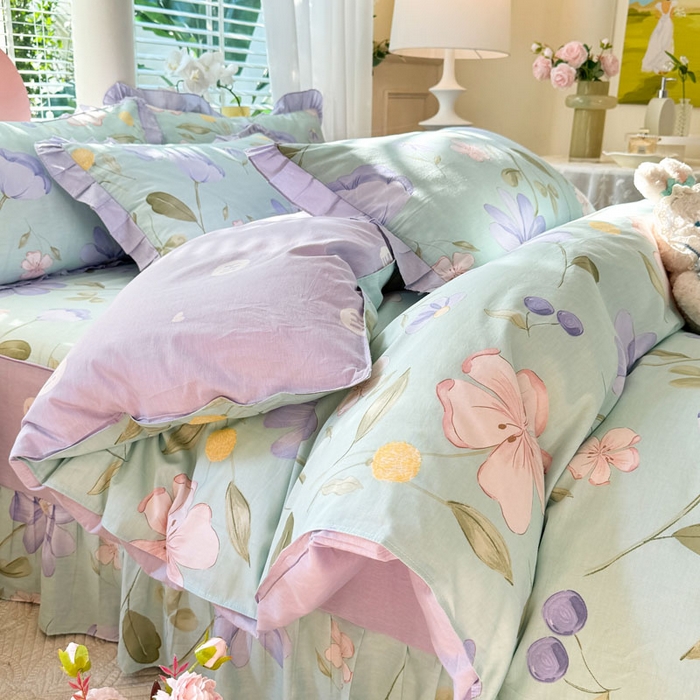 91家纺网 家纺一手货源 找家纺 （总）美达家纺 2025新款全棉纯棉AB版蕾丝小花边单层床裙四件套