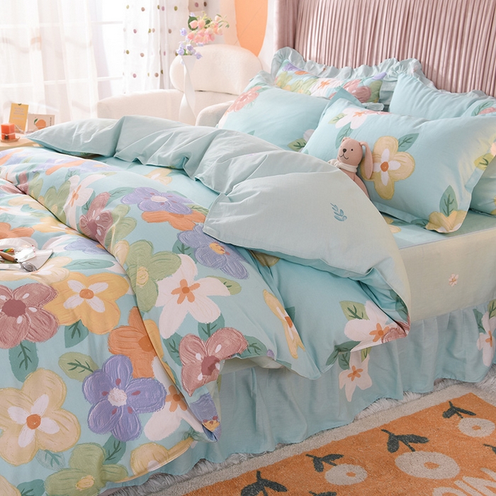 91家纺网 家纺一手货源 找家纺 （总）美达家纺 2025新款全棉纯棉AB版蕾丝小花边单层床裙四件套