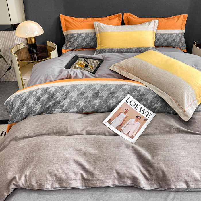 91家纺网 家纺一手货源 找家纺 凌鼎 2025新款100%全棉磨毛四件套数码印花加厚纯棉磨毛四件套 巴厘岛桔