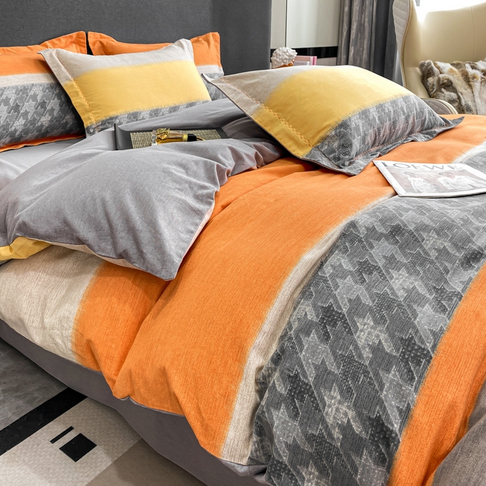 91家纺网 家纺一手货源 找家纺 凌鼎 2025新款100%全棉磨毛四件套数码印花加厚纯棉磨毛四件套 巴厘岛桔